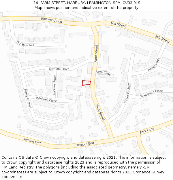 14, FARM STREET, HARBURY, LEAMINGTON SPA, CV33 9LS: Location map and indicative extent of plot