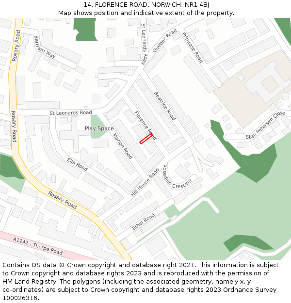 14, FLORENCE ROAD, NORWICH, NR1 4BJ: Location map and indicative extent of plot