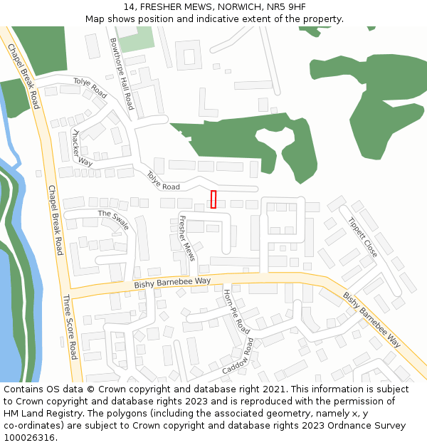 14, FRESHER MEWS, NORWICH, NR5 9HF: Location map and indicative extent of plot