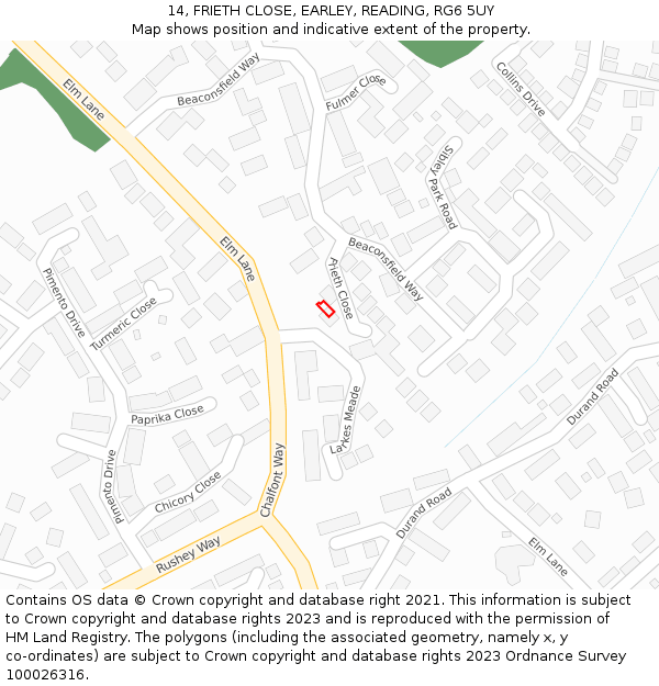 14, FRIETH CLOSE, EARLEY, READING, RG6 5UY: Location map and indicative extent of plot