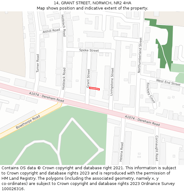 14, GRANT STREET, NORWICH, NR2 4HA: Location map and indicative extent of plot