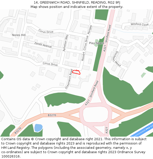 14, GREENWICH ROAD, SHINFIELD, READING, RG2 9FJ: Location map and indicative extent of plot