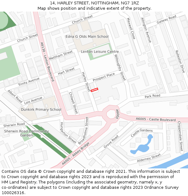 14, HARLEY STREET, NOTTINGHAM, NG7 1RZ: Location map and indicative extent of plot