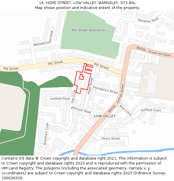 14, HOPE STREET, LOW VALLEY, BARNSLEY, S73 8AL: Location map and indicative extent of plot