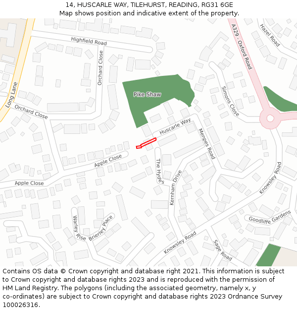 14, HUSCARLE WAY, TILEHURST, READING, RG31 6GE: Location map and indicative extent of plot