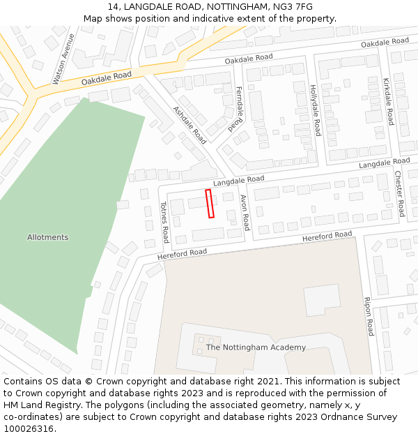 14, LANGDALE ROAD, NOTTINGHAM, NG3 7FG: Location map and indicative extent of plot