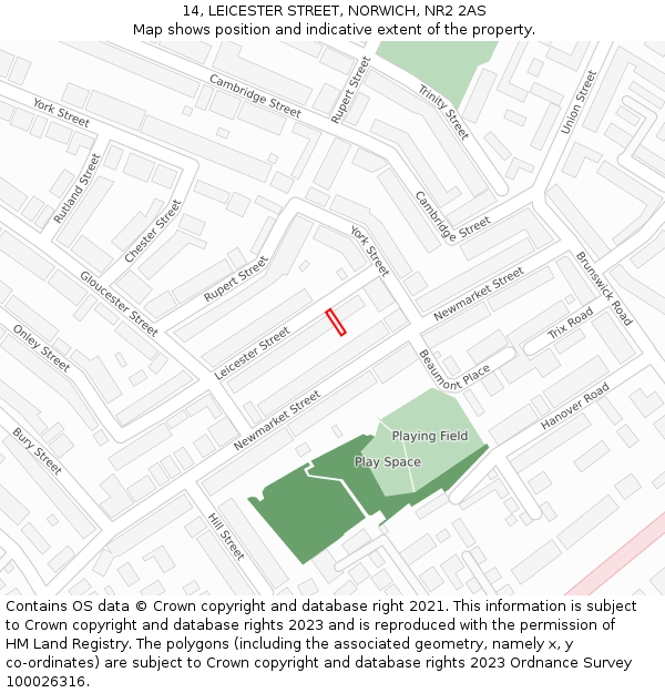 14, LEICESTER STREET, NORWICH, NR2 2AS: Location map and indicative extent of plot