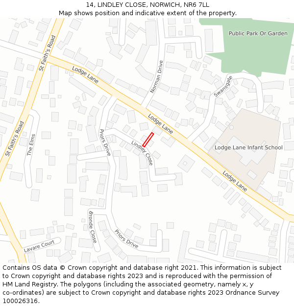 14, LINDLEY CLOSE, NORWICH, NR6 7LL: Location map and indicative extent of plot