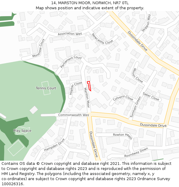 14, MARSTON MOOR, NORWICH, NR7 0TL: Location map and indicative extent of plot