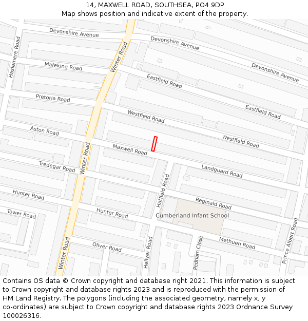 14, MAXWELL ROAD, SOUTHSEA, PO4 9DP: Location map and indicative extent of plot