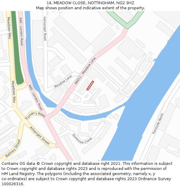 14, MEADOW CLOSE, NOTTINGHAM, NG2 3HZ: Location map and indicative extent of plot