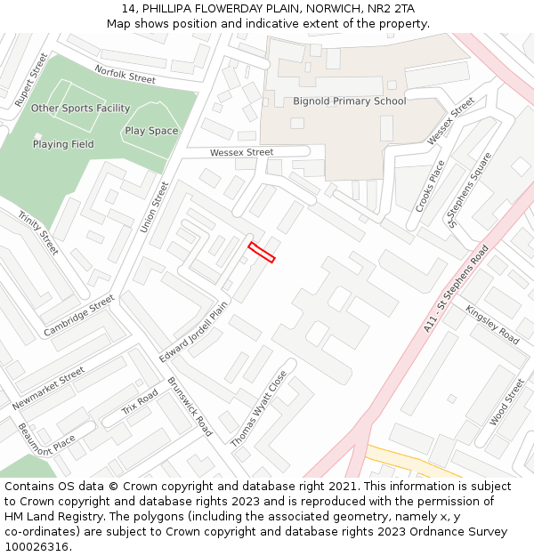 14, PHILLIPA FLOWERDAY PLAIN, NORWICH, NR2 2TA: Location map and indicative extent of plot