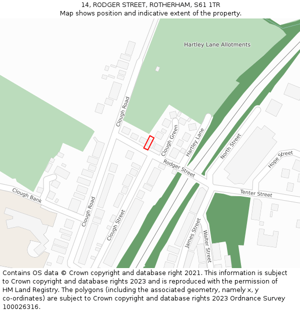 14, RODGER STREET, ROTHERHAM, S61 1TR: Location map and indicative extent of plot