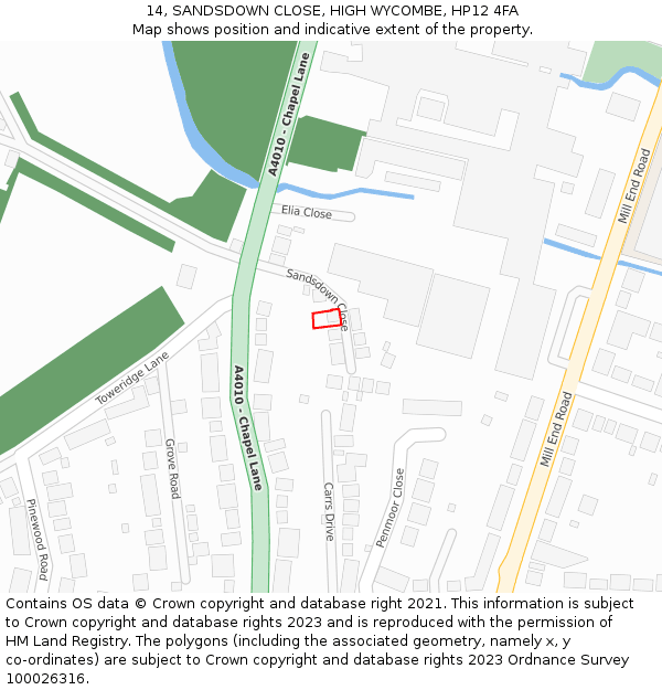 14, SANDSDOWN CLOSE, HIGH WYCOMBE, HP12 4FA: Location map and indicative extent of plot