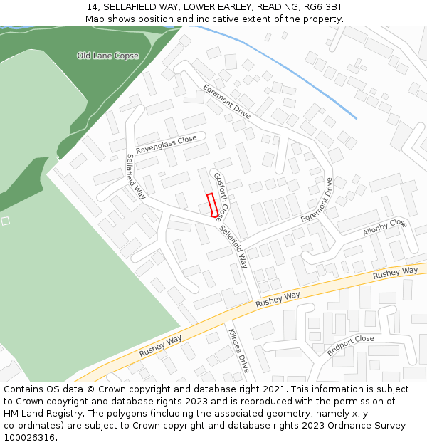 14, SELLAFIELD WAY, LOWER EARLEY, READING, RG6 3BT: Location map and indicative extent of plot
