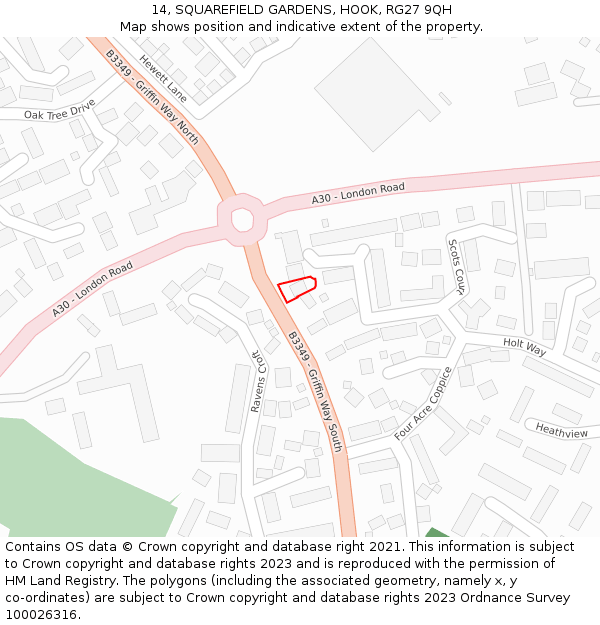 14, SQUAREFIELD GARDENS, HOOK, RG27 9QH: Location map and indicative extent of plot