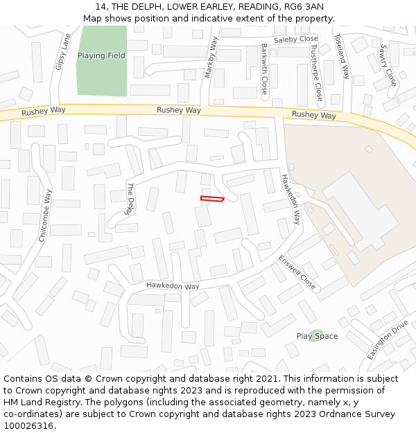 14, THE DELPH, LOWER EARLEY, READING, RG6 3AN: Location map and indicative extent of plot