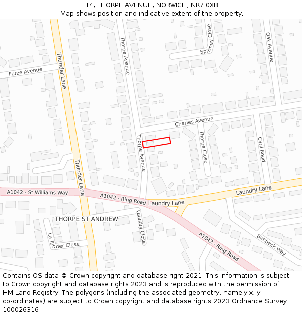 14, THORPE AVENUE, NORWICH, NR7 0XB: Location map and indicative extent of plot