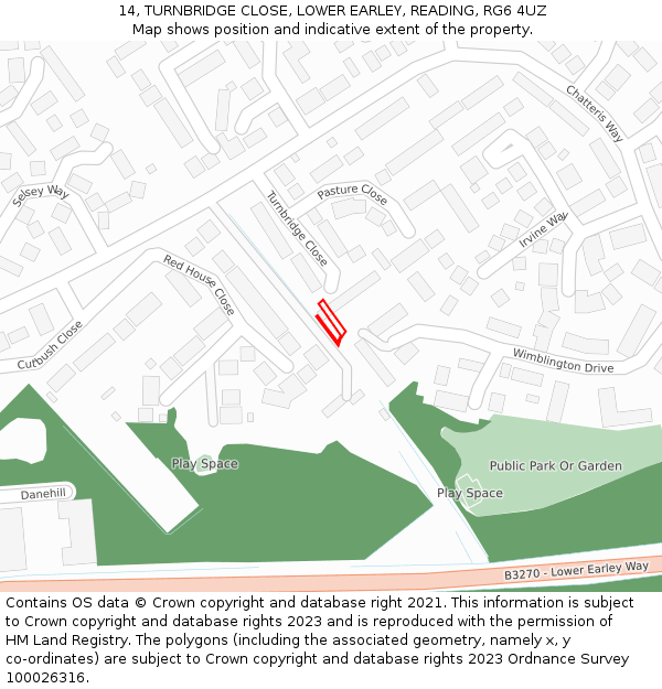14, TURNBRIDGE CLOSE, LOWER EARLEY, READING, RG6 4UZ: Location map and indicative extent of plot