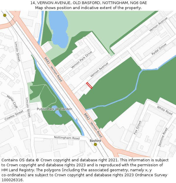 14, VERNON AVENUE, OLD BASFORD, NOTTINGHAM, NG6 0AE: Location map and indicative extent of plot