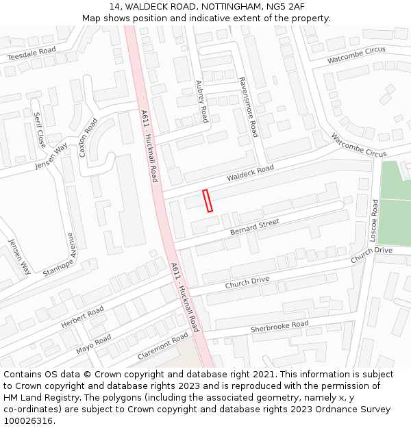 14, WALDECK ROAD, NOTTINGHAM, NG5 2AF: Location map and indicative extent of plot