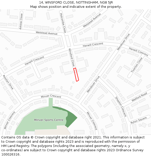 14, WINSFORD CLOSE, NOTTINGHAM, NG8 5JR: Location map and indicative extent of plot