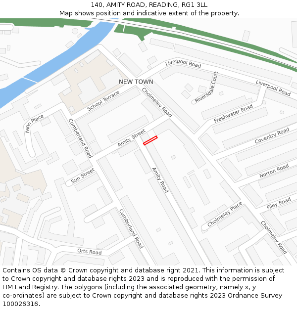 140, AMITY ROAD, READING, RG1 3LL: Location map and indicative extent of plot