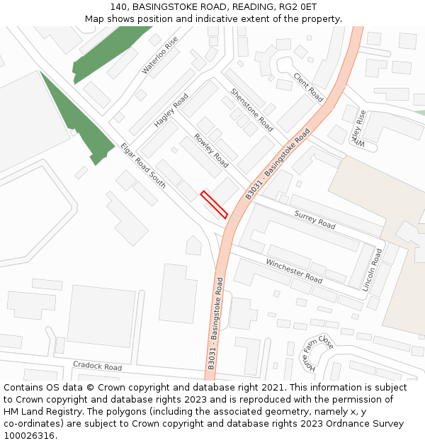 140, BASINGSTOKE ROAD, READING, RG2 0ET: Location map and indicative extent of plot