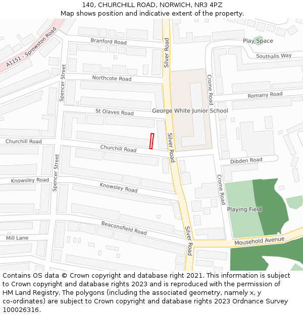 140, CHURCHILL ROAD, NORWICH, NR3 4PZ: Location map and indicative extent of plot