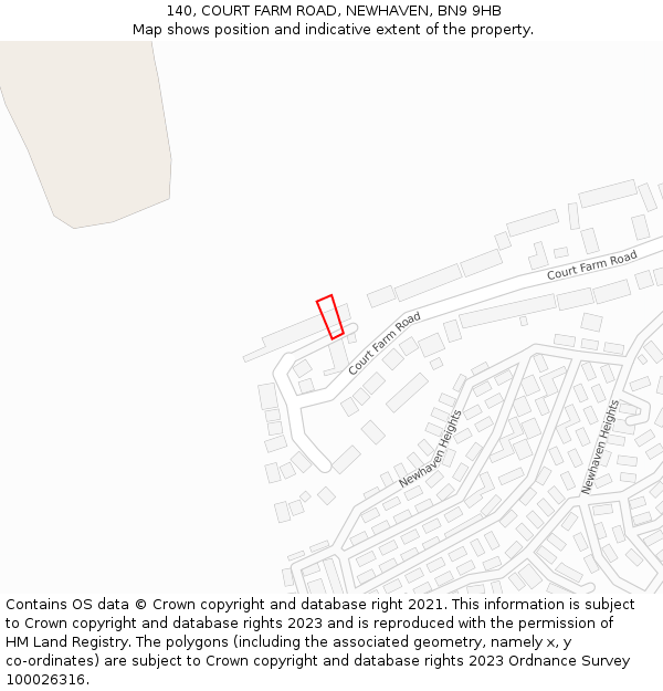 140, COURT FARM ROAD, NEWHAVEN, BN9 9HB: Location map and indicative extent of plot
