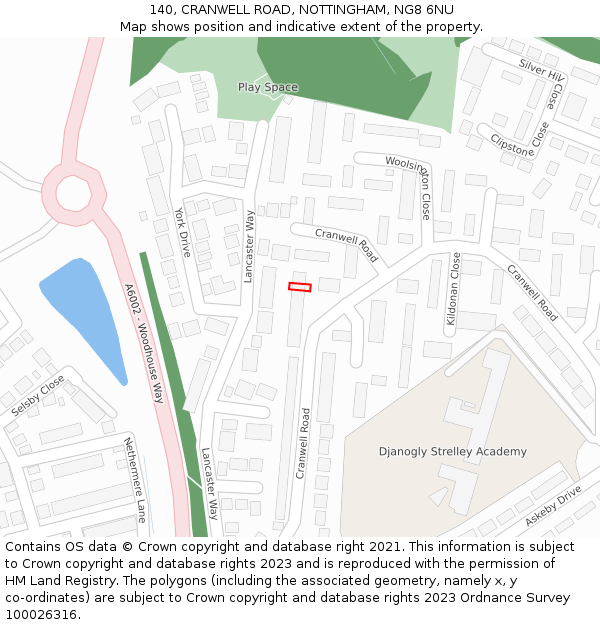 140, CRANWELL ROAD, NOTTINGHAM, NG8 6NU: Location map and indicative extent of plot