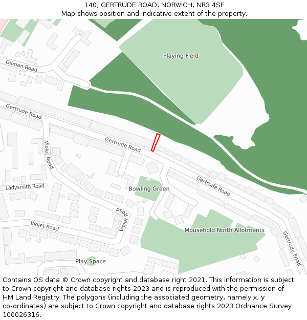 140, GERTRUDE ROAD, NORWICH, NR3 4SF: Location map and indicative extent of plot