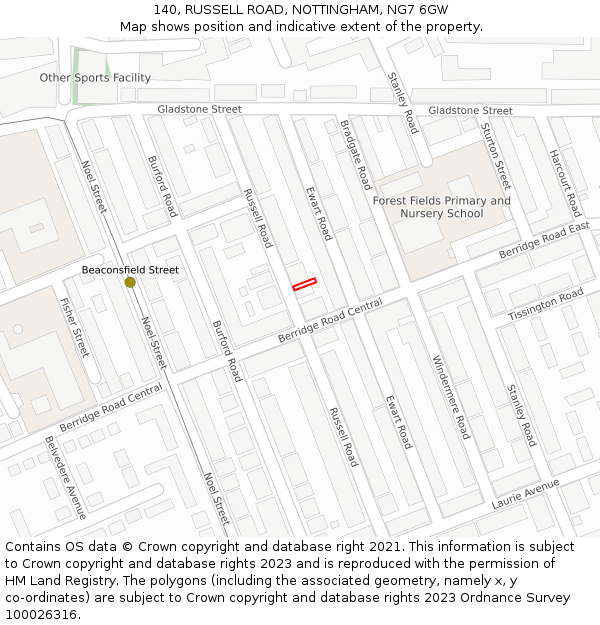 140, RUSSELL ROAD, NOTTINGHAM, NG7 6GW: Location map and indicative extent of plot