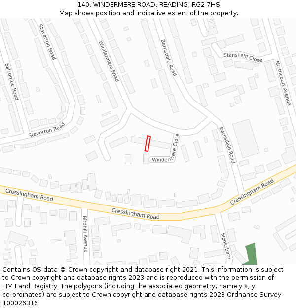 140, WINDERMERE ROAD, READING, RG2 7HS: Location map and indicative extent of plot