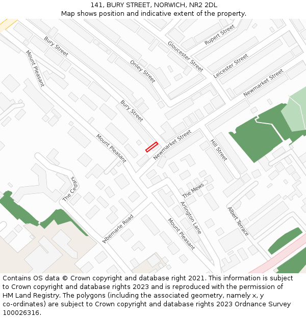 141, BURY STREET, NORWICH, NR2 2DL: Location map and indicative extent of plot