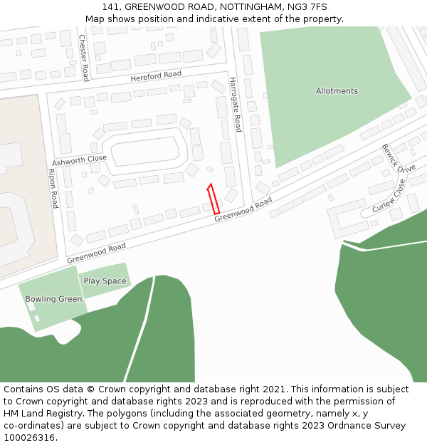 141, GREENWOOD ROAD, NOTTINGHAM, NG3 7FS: Location map and indicative extent of plot
