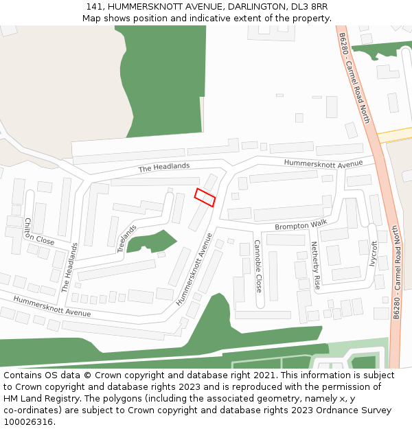 141, HUMMERSKNOTT AVENUE, DARLINGTON, DL3 8RR: Location map and indicative extent of plot