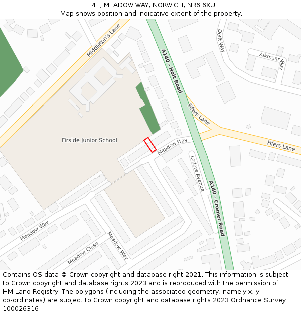 141, MEADOW WAY, NORWICH, NR6 6XU: Location map and indicative extent of plot