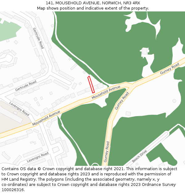141, MOUSEHOLD AVENUE, NORWICH, NR3 4RX: Location map and indicative extent of plot