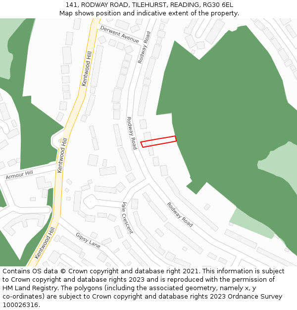 141, RODWAY ROAD, TILEHURST, READING, RG30 6EL: Location map and indicative extent of plot