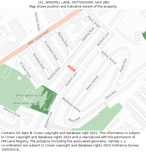 141, WINDMILL LANE, NOTTINGHAM, NG3 2BH: Location map and indicative extent of plot