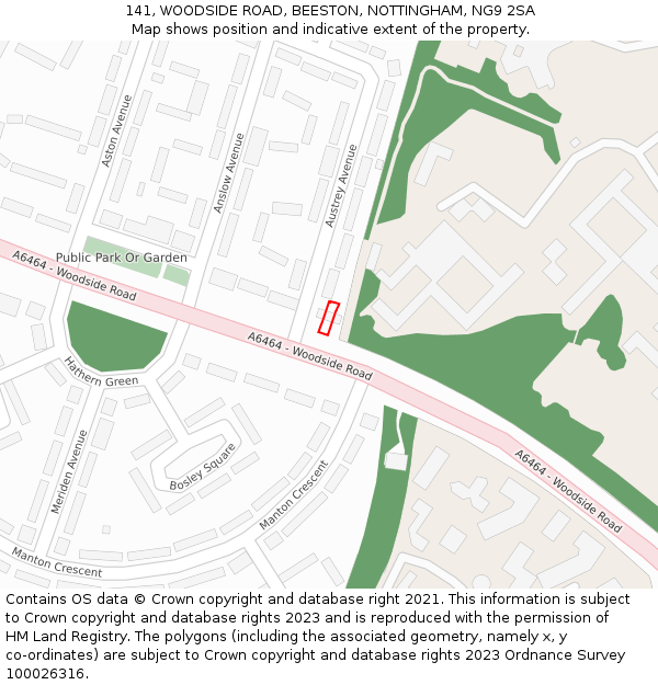 141, WOODSIDE ROAD, BEESTON, NOTTINGHAM, NG9 2SA: Location map and indicative extent of plot