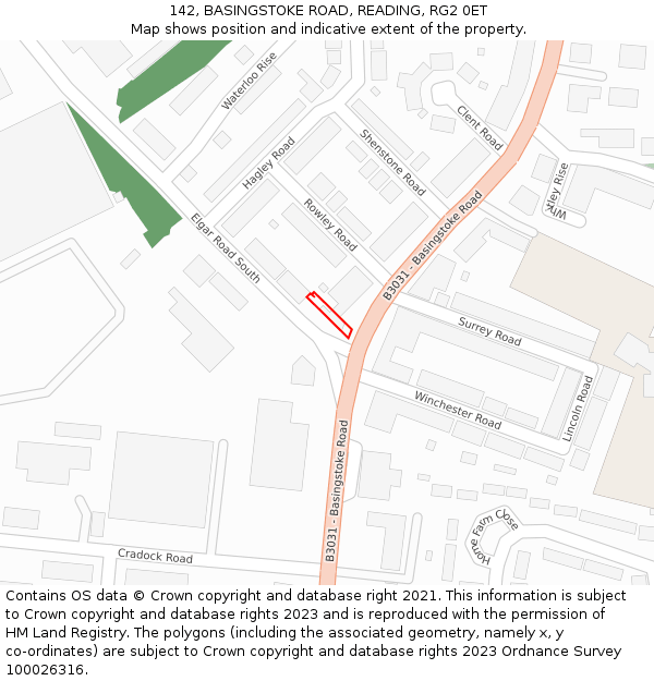 142, BASINGSTOKE ROAD, READING, RG2 0ET: Location map and indicative extent of plot