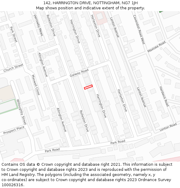 142, HARRINGTON DRIVE, NOTTINGHAM, NG7 1JH: Location map and indicative extent of plot