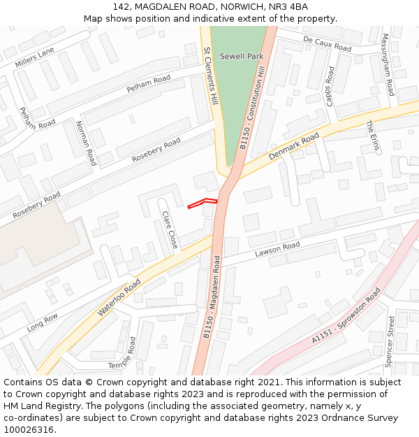 142, MAGDALEN ROAD, NORWICH, NR3 4BA: Location map and indicative extent of plot