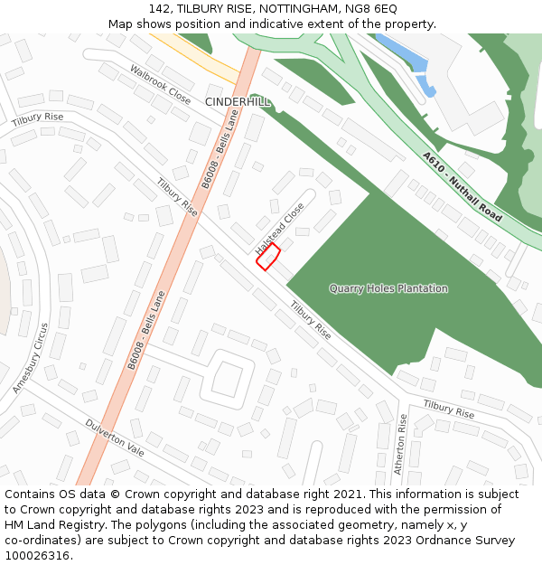 142, TILBURY RISE, NOTTINGHAM, NG8 6EQ: Location map and indicative extent of plot