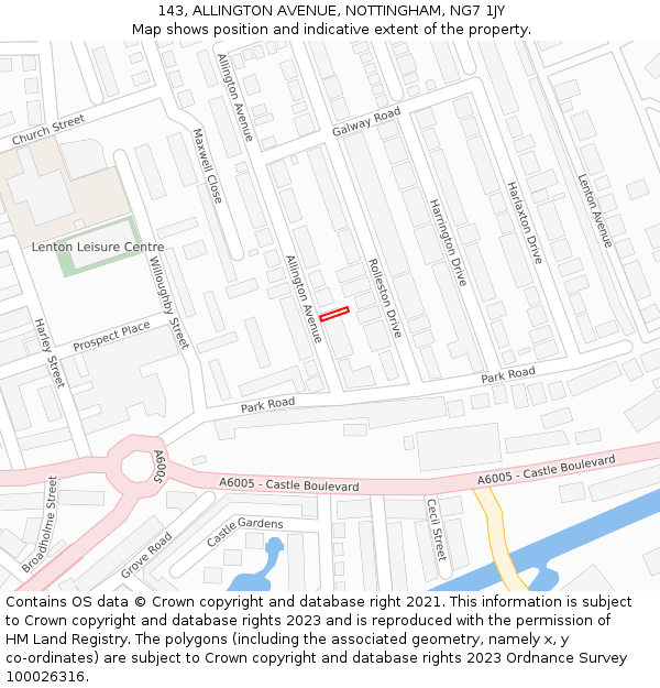 143, ALLINGTON AVENUE, NOTTINGHAM, NG7 1JY: Location map and indicative extent of plot