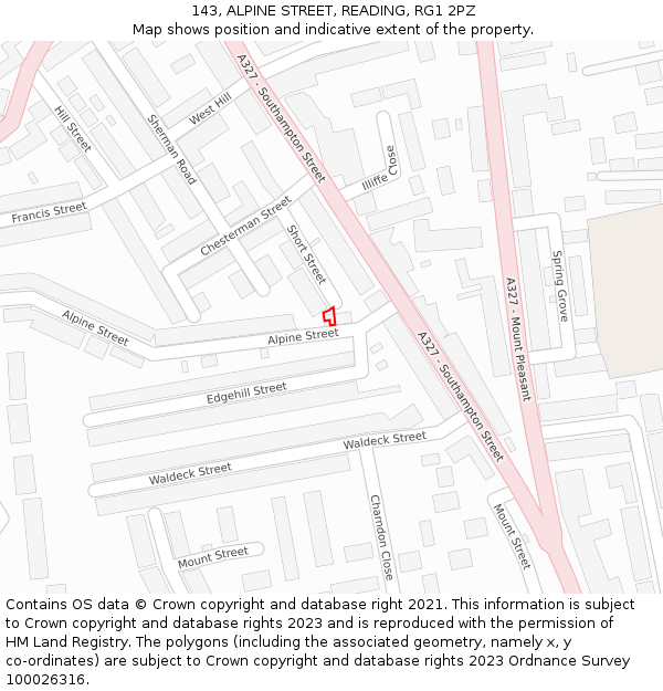 143, ALPINE STREET, READING, RG1 2PZ: Location map and indicative extent of plot