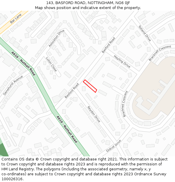 143, BASFORD ROAD, NOTTINGHAM, NG6 0JF: Location map and indicative extent of plot