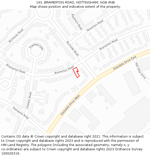 143, BRAMERTON ROAD, NOTTINGHAM, NG8 4NB: Location map and indicative extent of plot